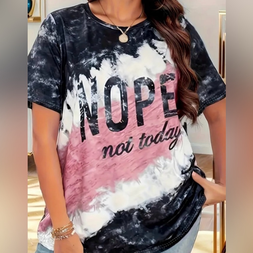 Tie Dye Nope Not Today Plus Size 2X Womens VNeck Tee